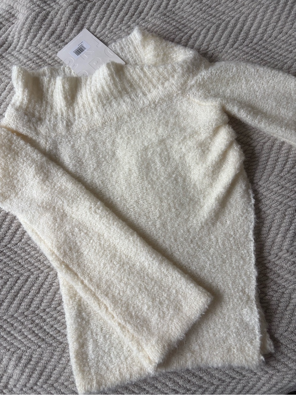 Women's Cream Mock Neck Textured Sweater